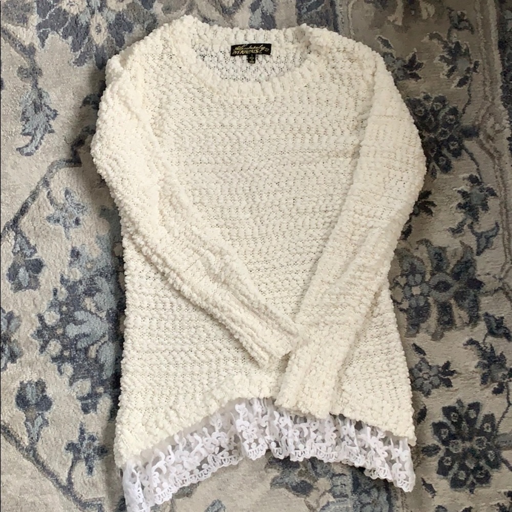 Cream sweater with lace trim